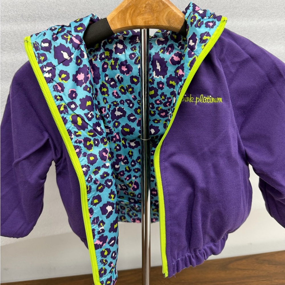 Reversible Hooded Jacket with Teal Leopard and purple